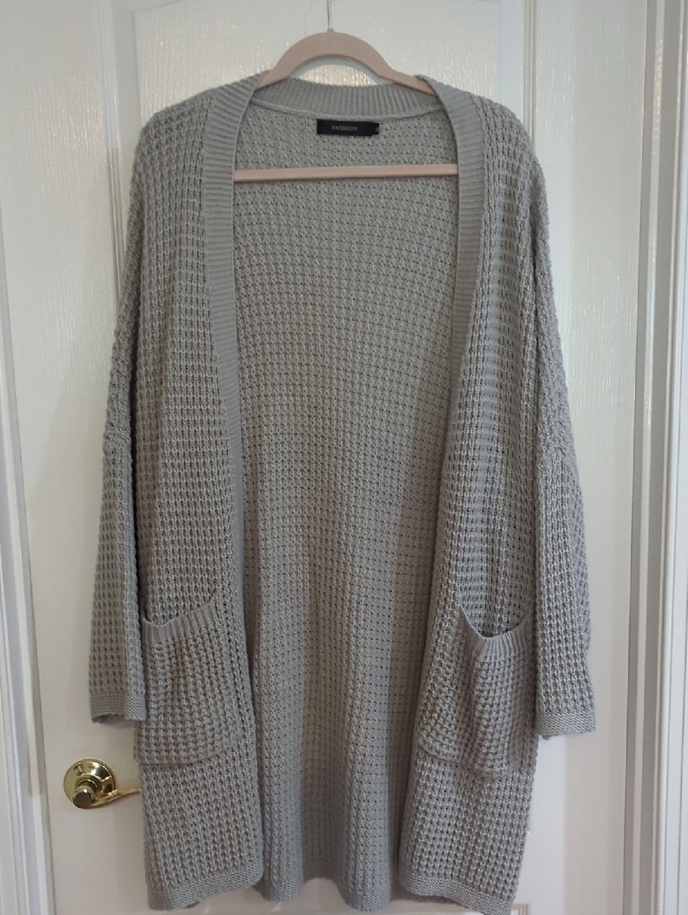 Gray Open-Front Waffle Knit Women's Cardigan